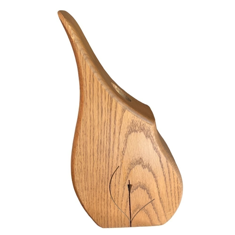 Vintage MCM Unique Mid Century Modern Wooden Candle Holder Vase 12” - Picture 2 of 8